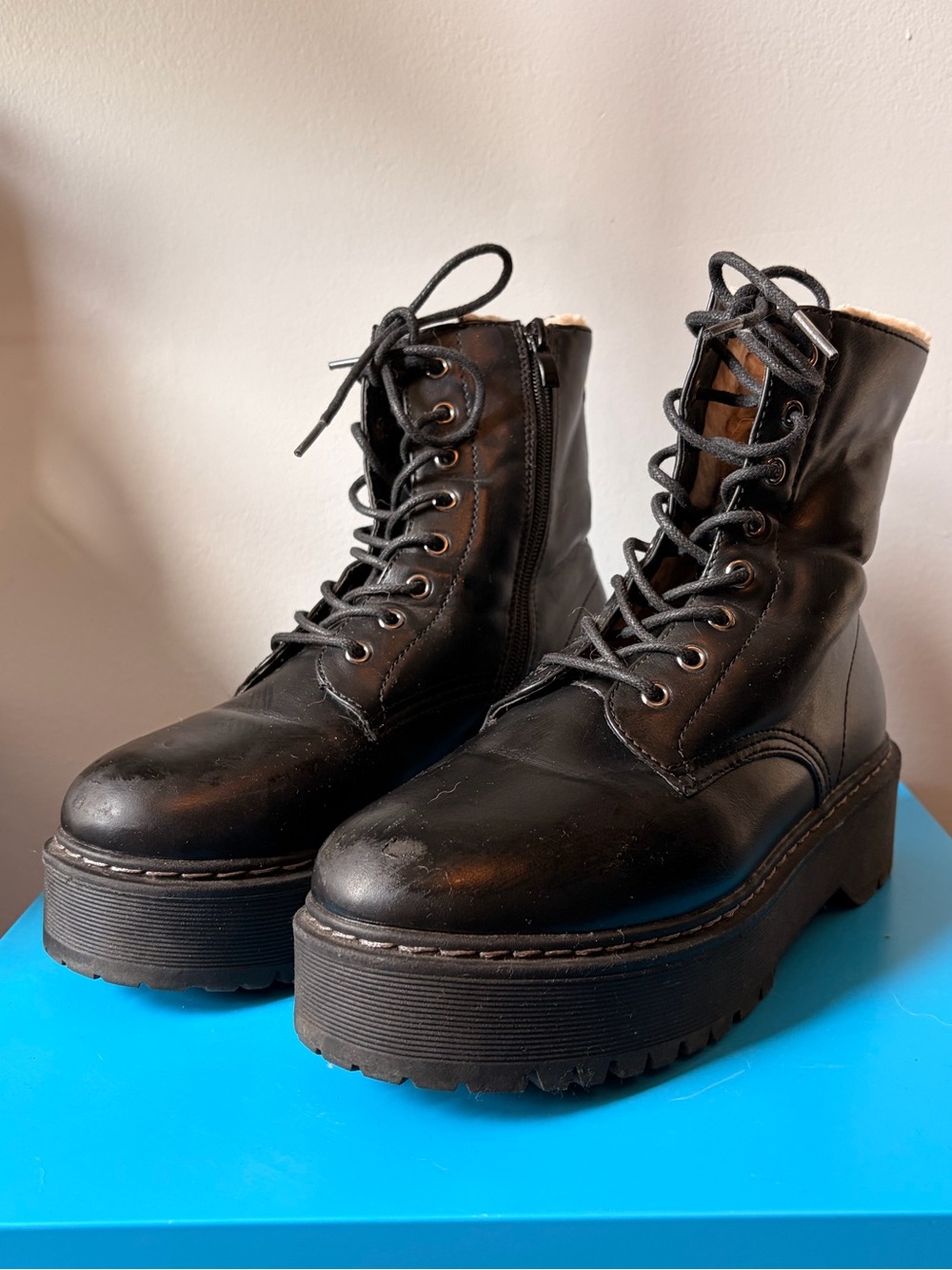 Steve Madden Black Platform Lace-Up Combat Boots